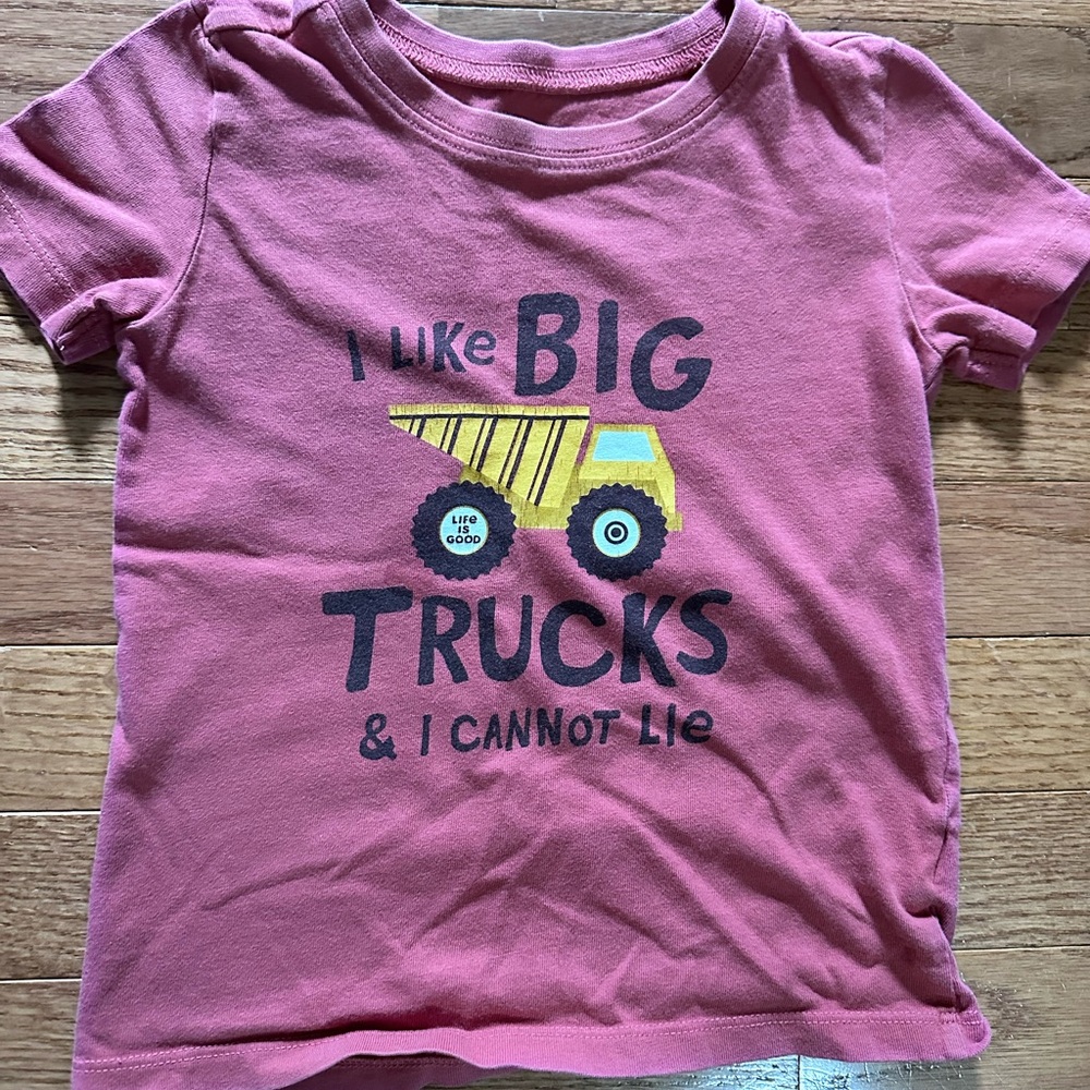 Life Is Good Faded Red Short Sleeve Tee with Truck Graphic